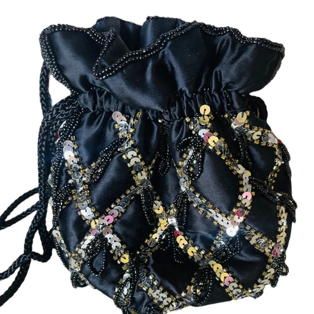 The Furst Collection Evening Sequin & Bead Crossbody Black Gold/Silver Handbag